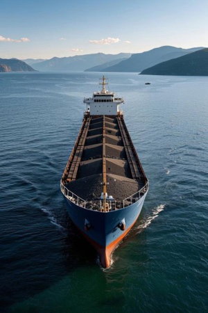 Overlooking the large cargo ship at seaの素材