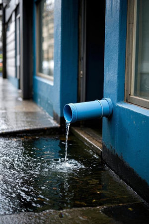 Blue pipeline flowing water sceneの素材