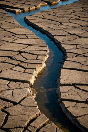A scene of trickling water in the cracked landの素材