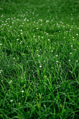 Green grass and small white flowersの素材