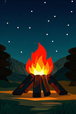 Night mountain bonfire sceneの素材