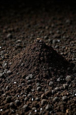 Close up of soil piles at macro levelの素材