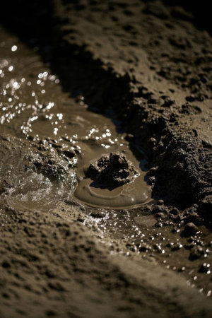 Close up of wet soil and standing waterの素材