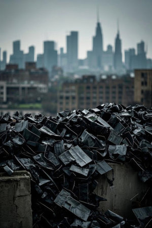 The garbage accumulation scene in the urban contextの素材