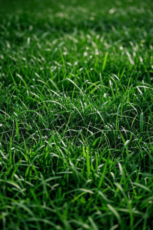 Close up of the emerald green grass outdoorsの素材