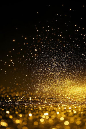 Gold particle special effect image on black backgroundの素材