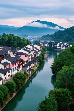 Scenery of residential buildings along the river in Jiangnan water townの素材