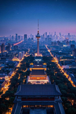 Beijing night view of city buildingsの素材