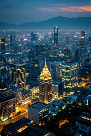 City night view high rise building overlooking panoramic viewの素材