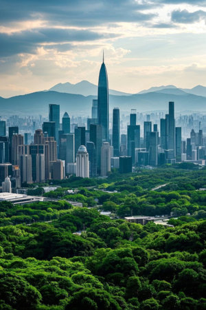 Shenzhen's urban architecture and green landscapeの素材