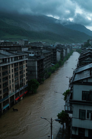 Flooding streets in towns and citiesの素材