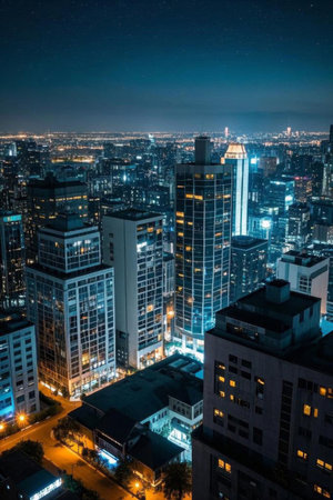 Night view of the city's high rise buildingsの素材