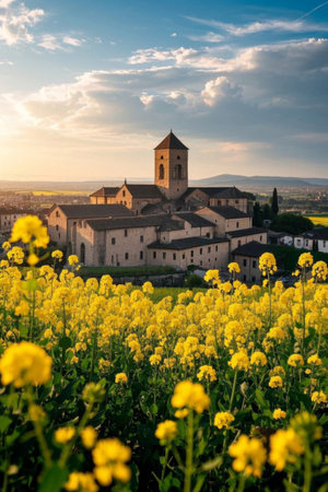 European style ancient buildings in the fieldsの素材