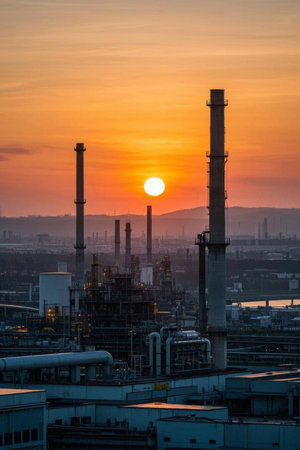 Panorama of chemical plants at sunsetの素材