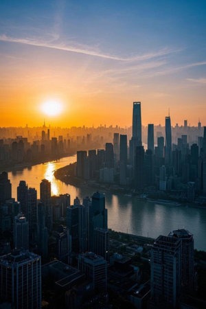 Panoramic view of the city sunriseの素材