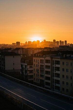 Architecture and road views at sunset in the cityの素材
