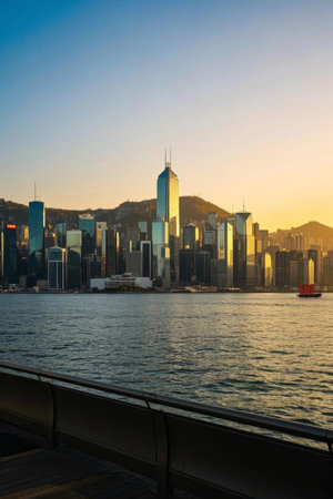 Hong Kong city waterfront skyline viewの素材