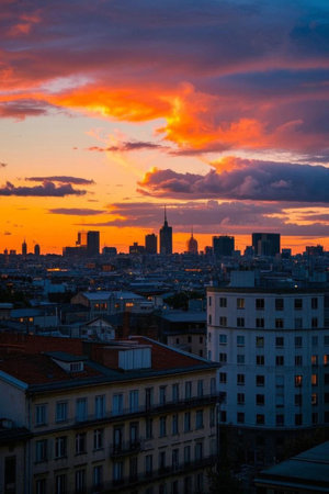 City dusk sky and architectural landscapeの素材