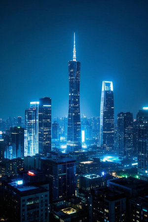A night view of Shanghai's city skyscrapersの素材