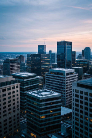 Panoramic view of the city's high rise buildingsの素材