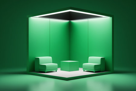 Green indoor lounge area sofa sceneの素材