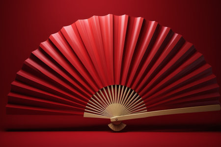 Close up of a red traditional folding fanの素材