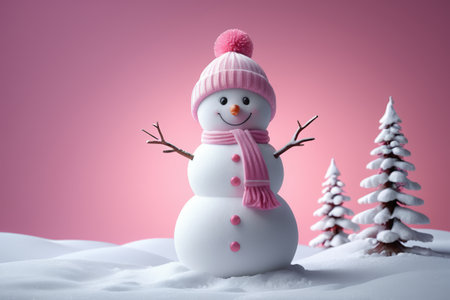 Snowman with pink hat and scarfの素材