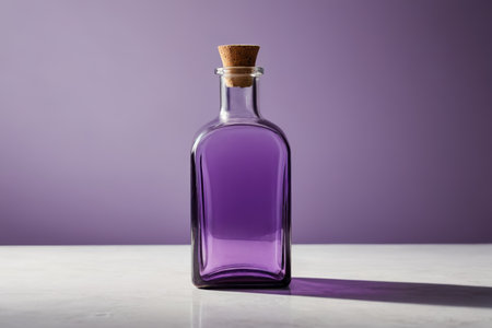 Close up of purple liquid glass bottleの素材