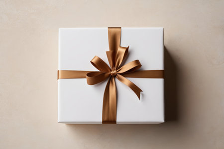 White gift box with gold ribbonの素材