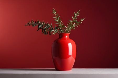 Red vase with greenery still lifeの素材