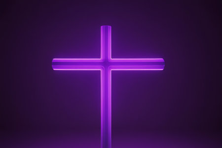 Purple glowing neon crossの素材