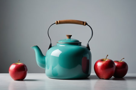 Teal Teapot and Red Apple Still Lifeの素材