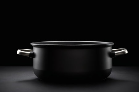 Close up of black binaural cooking potの素材