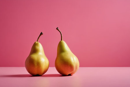 Two pears on a pink backgroundの素材