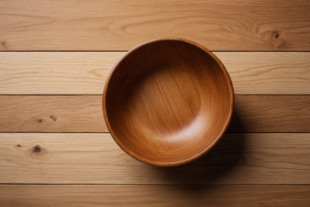 Empty wooden bowl on wooden tabletopの素材