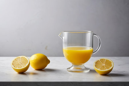 Glass jug juice with fresh lemonの素材