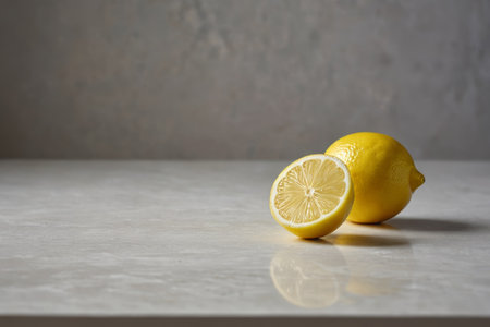 Whole lemon and half a lemon on the countertopの素材