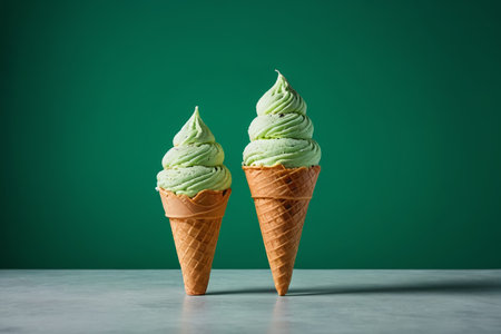 Close up of a green ice cream coneの素材