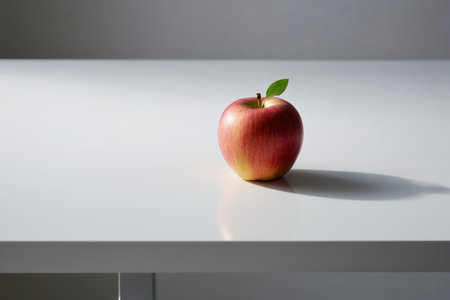 Fresh red apple on white tableの素材
