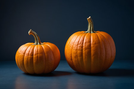 Close up of two orange pumpkin still livesの素材