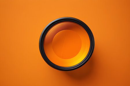 Camera lens on orange backgroundの素材