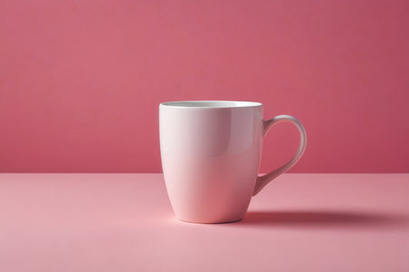 White mug on pink backgroundの素材