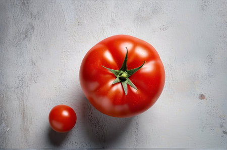 Large and small tomatoes on a gray backgroundの素材