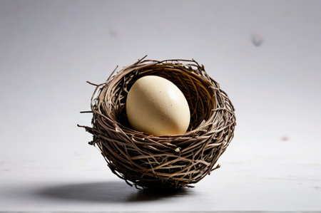 Close up of eggs in a bird's nestの素材