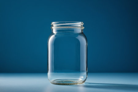 Close up of an empty glass jar still lifeの素材