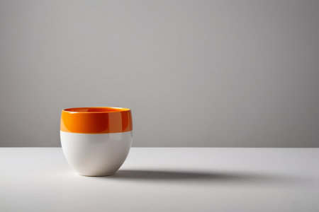 Orange and white cup still life close upの素材