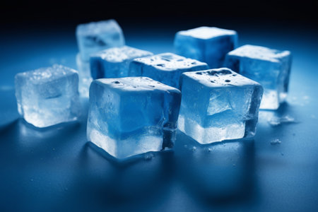 Close up of ice cubes on blue backgroundの素材