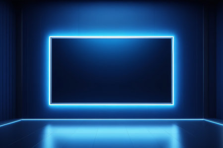 Blue light up rectangular frame interior sceneの素材