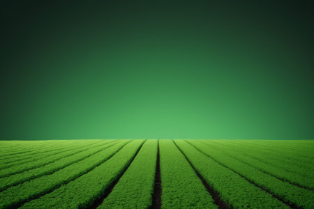Green field with sprouts of wheat on a green background. 3d renderingの素材