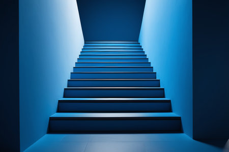 Blue color indoor staircase passage sceneの素材